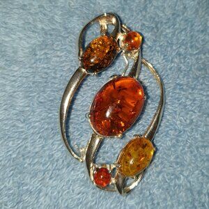 Wonderful 2.25 inch 925 Sterling Silver Natural Baltic Amber Brooch